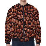 Coffee Beans Print Zip Sleeve Bomber Jacket