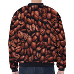 Coffee Beans Print Zip Sleeve Bomber Jacket