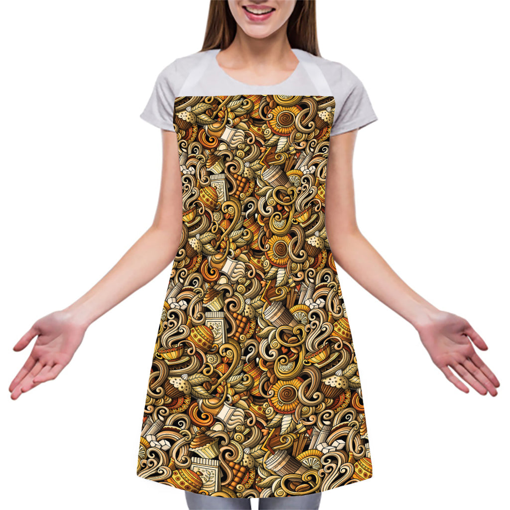 Coffee Drawing Pattern Print Adjustable Apron