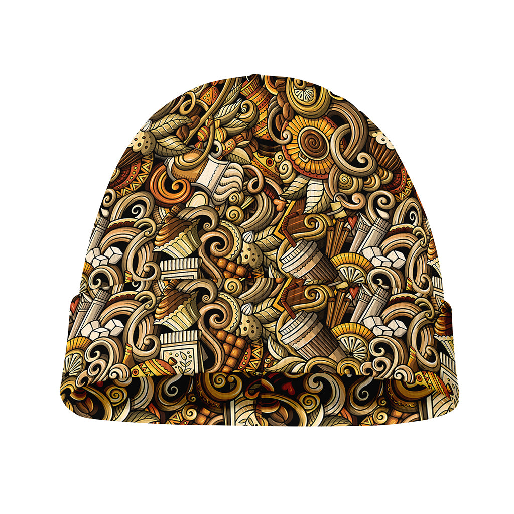 Coffee Drawing Pattern Print Beanie