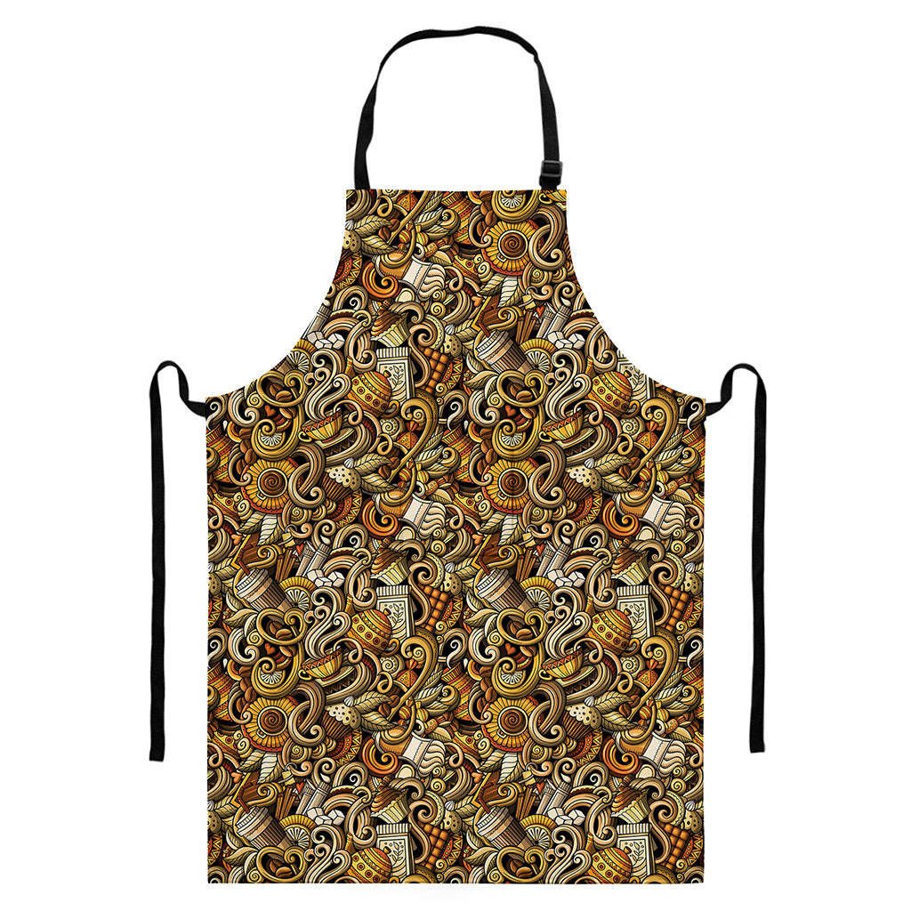 Coffee Drawing Pattern Print Bib Apron With Pocket