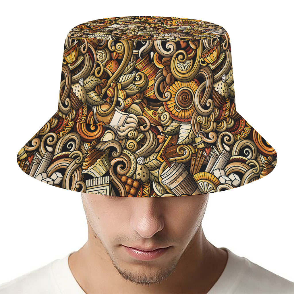 Coffee Drawing Pattern Print Bucket Hat