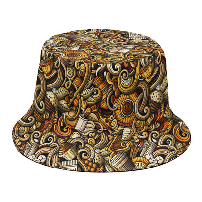 Coffee Drawing Pattern Print Bucket Hat