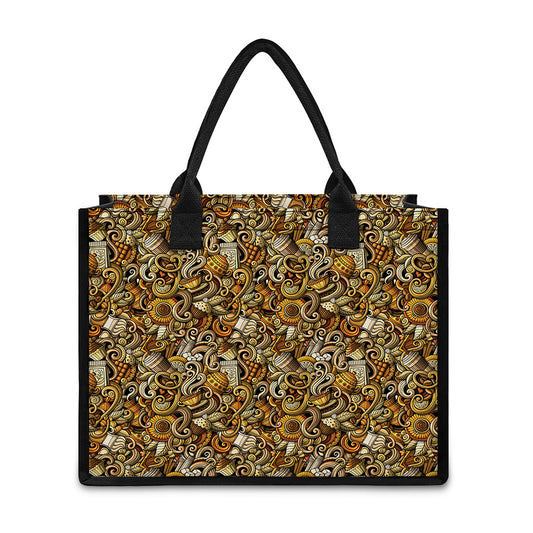 Coffee Drawing Pattern Print Canvas Tote Bag