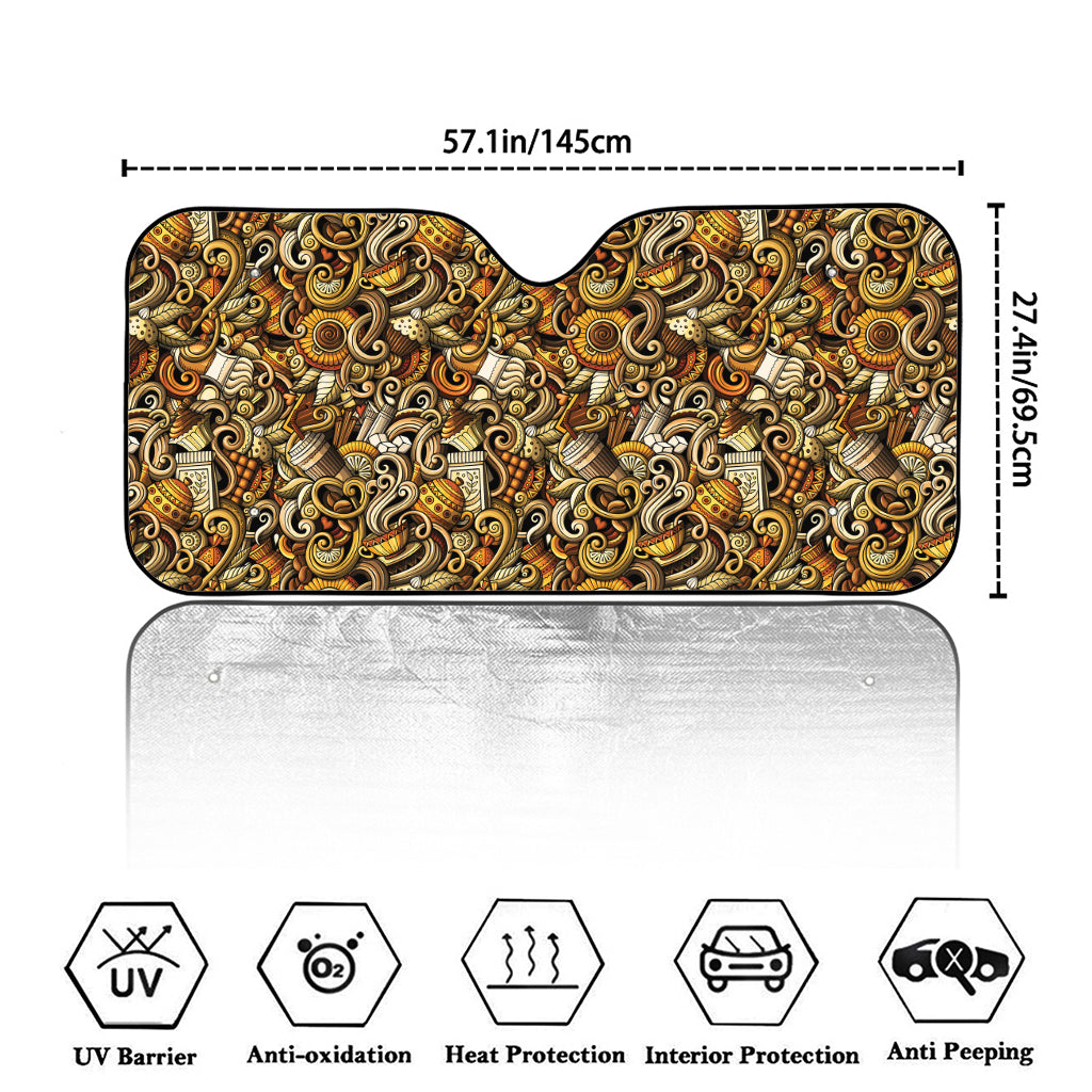 Coffee Drawing Pattern Print Car Windshield Sun Shade