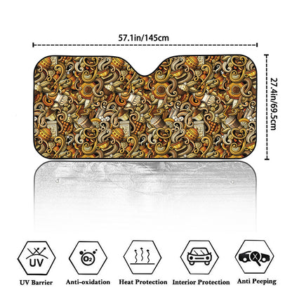 Coffee Drawing Pattern Print Car Windshield Sun Shade