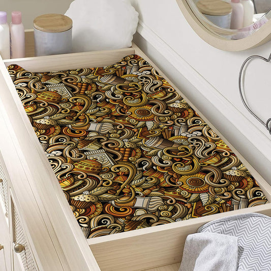 Coffee Drawing Pattern Print Changing Pad Cover