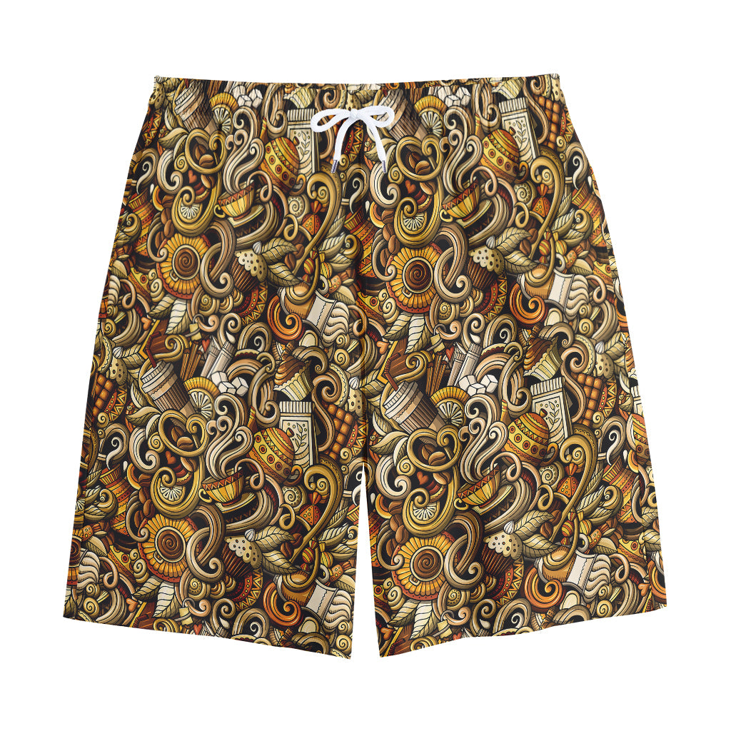 Coffee Drawing Pattern Print Cotton Shorts