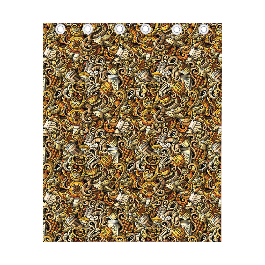 Coffee Drawing Pattern Print Curtain