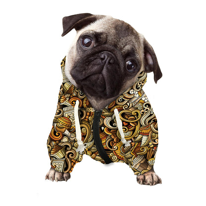 Coffee Drawing Pattern Print Dog Zip Up Hoodie