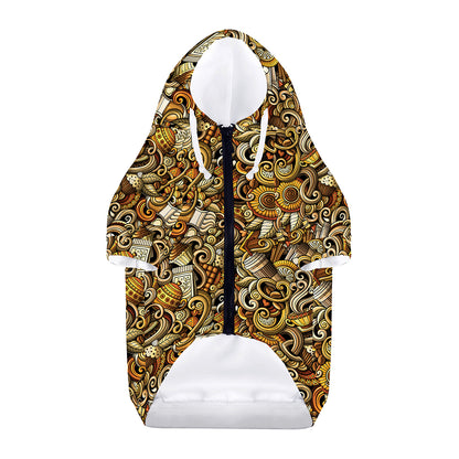 Coffee Drawing Pattern Print Dog Zip Up Hoodie
