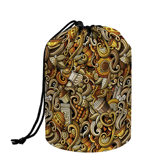 Coffee Drawing Pattern Print Drawstring Makeup Bag