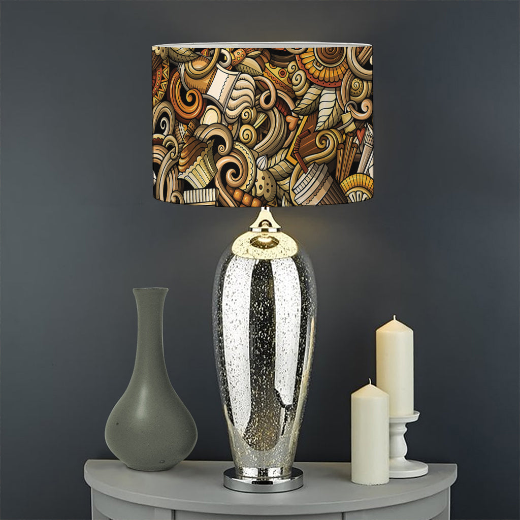 Coffee Drawing Pattern Print Drum Lamp Shade