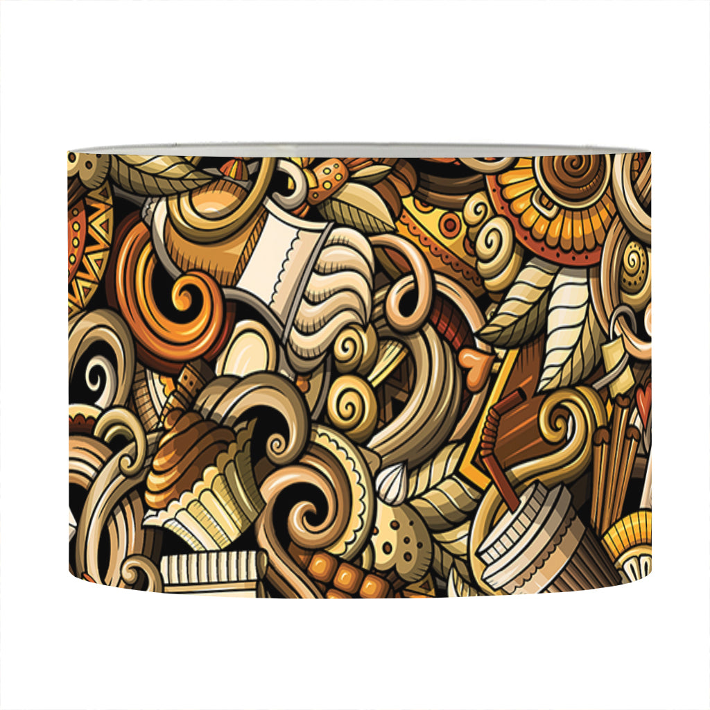 Coffee Drawing Pattern Print Drum Lamp Shade