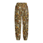 Coffee Drawing Pattern Print Fleece Lined Knit Pants