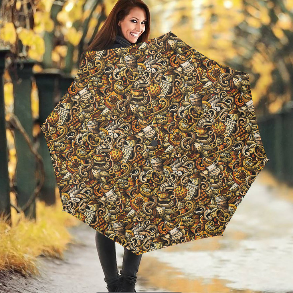 Coffee Drawing Pattern Print Foldable Umbrella