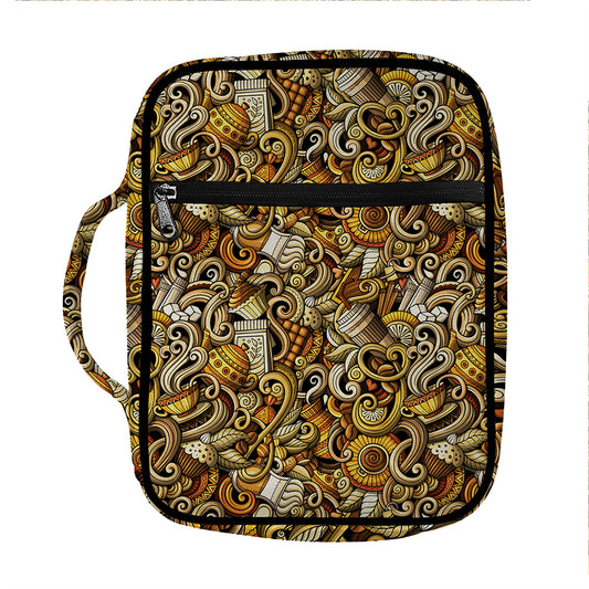 Coffee Drawing Pattern Print Front Pocket Bible Bag