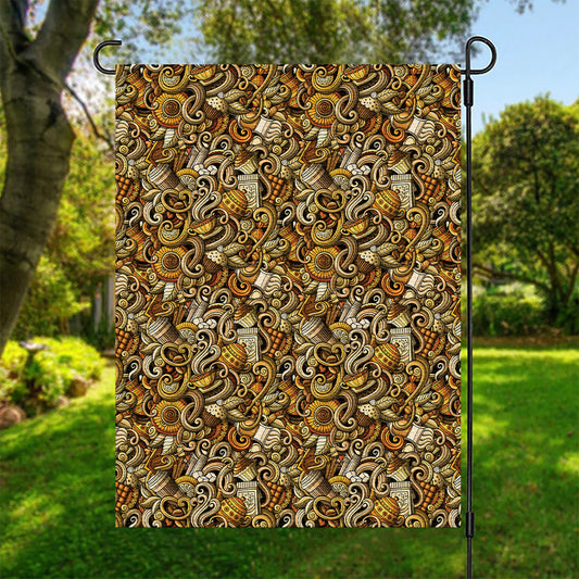 Coffee Drawing Pattern Print Garden Flag