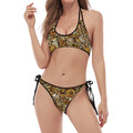 Coffee Drawing Pattern Print Halter Scoop Tie Side Bikini