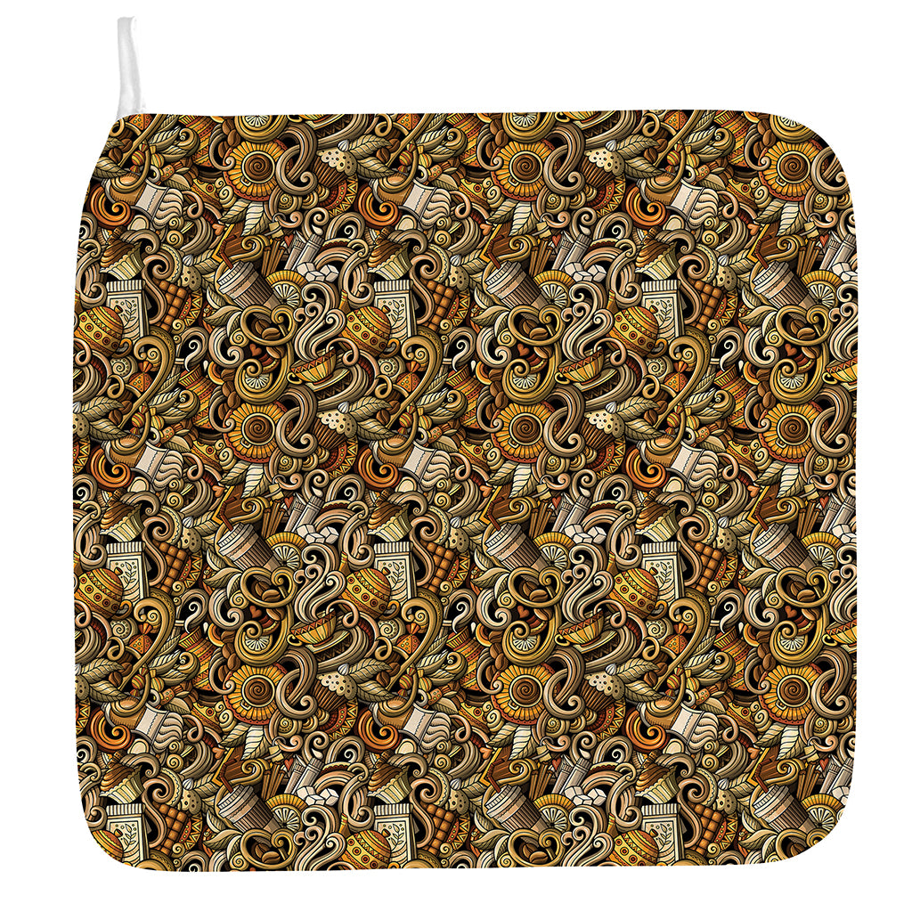 Coffee Drawing Pattern Print Hand Towel