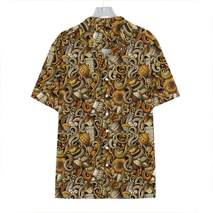 Coffee Drawing Pattern Print Hawaiian Shirt