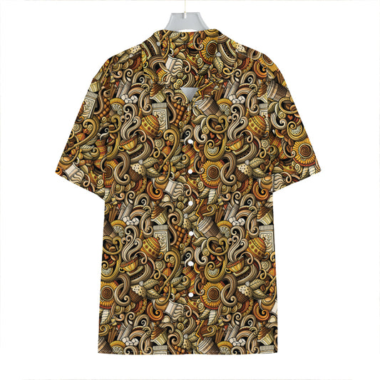 Coffee Drawing Pattern Print Hawaiian Shirt