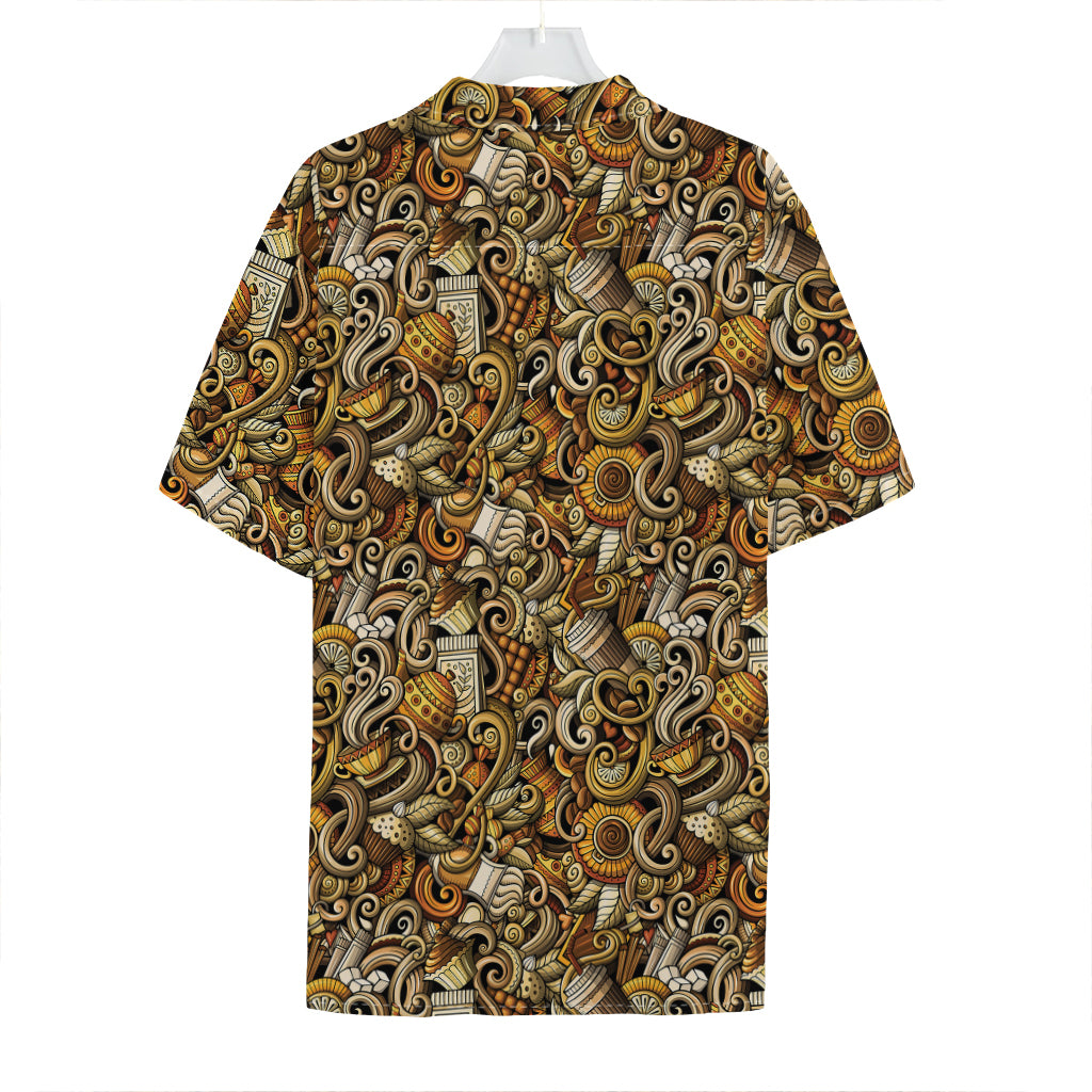 Coffee Drawing Pattern Print Hawaiian Shirt