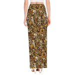 Coffee Drawing Pattern Print High Slit Maxi Skirt