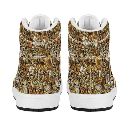 Coffee Drawing Pattern Print High Top Leather Sneakers