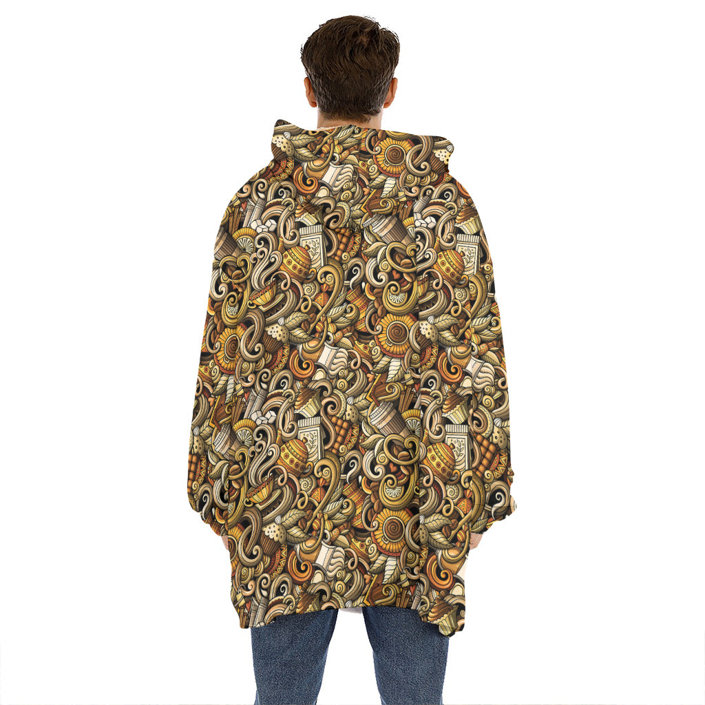 Coffee Drawing Pattern Print Hoodie Blanket