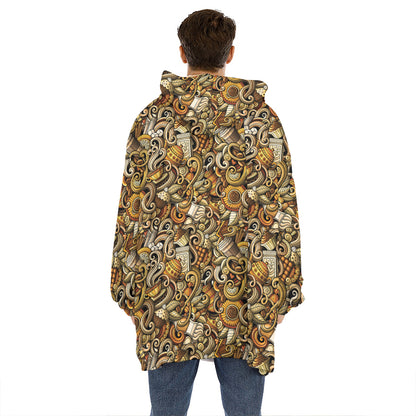 Coffee Drawing Pattern Print Hoodie Blanket