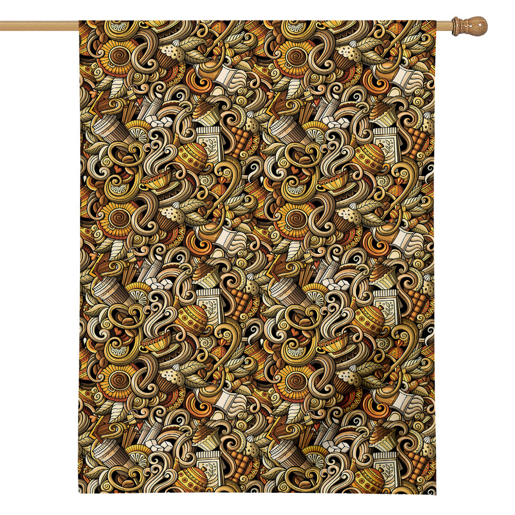 Coffee Drawing Pattern Print House Flag