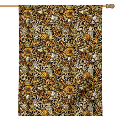 Coffee Drawing Pattern Print House Flag