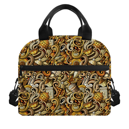 Coffee Drawing Pattern Print Insulated Lunch Bag