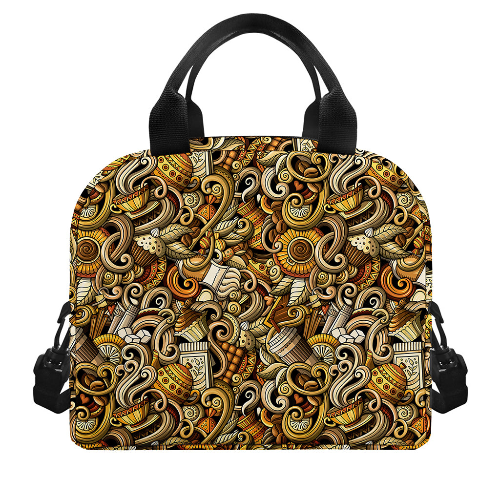 Coffee Drawing Pattern Print Insulated Lunch Bag
