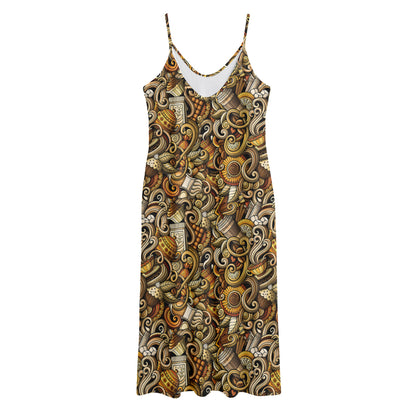Coffee Drawing Pattern Print Jersey Midi Cami Dress