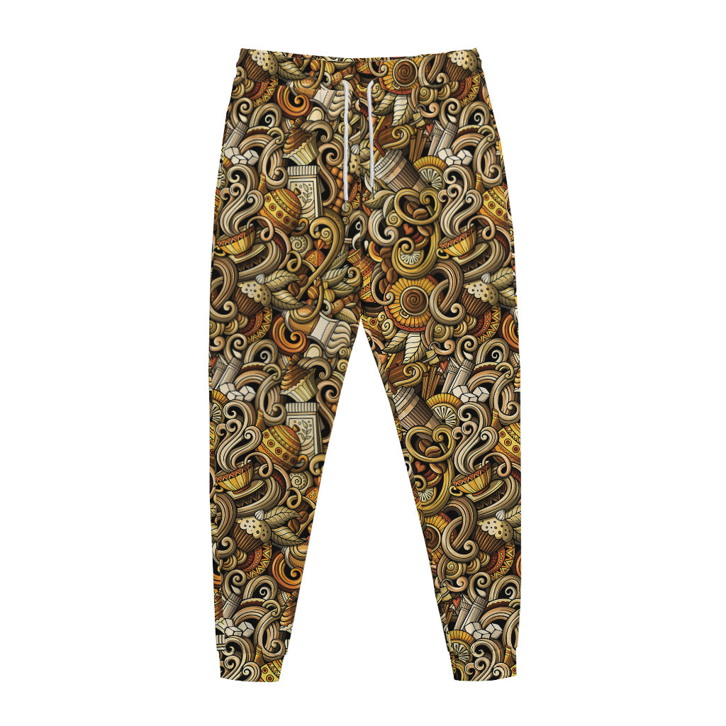 Coffee Drawing Pattern Print Jogger Pants