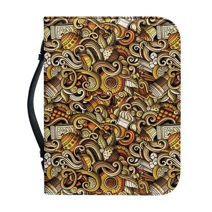 Coffee Drawing Pattern Print Leather Bible Cover