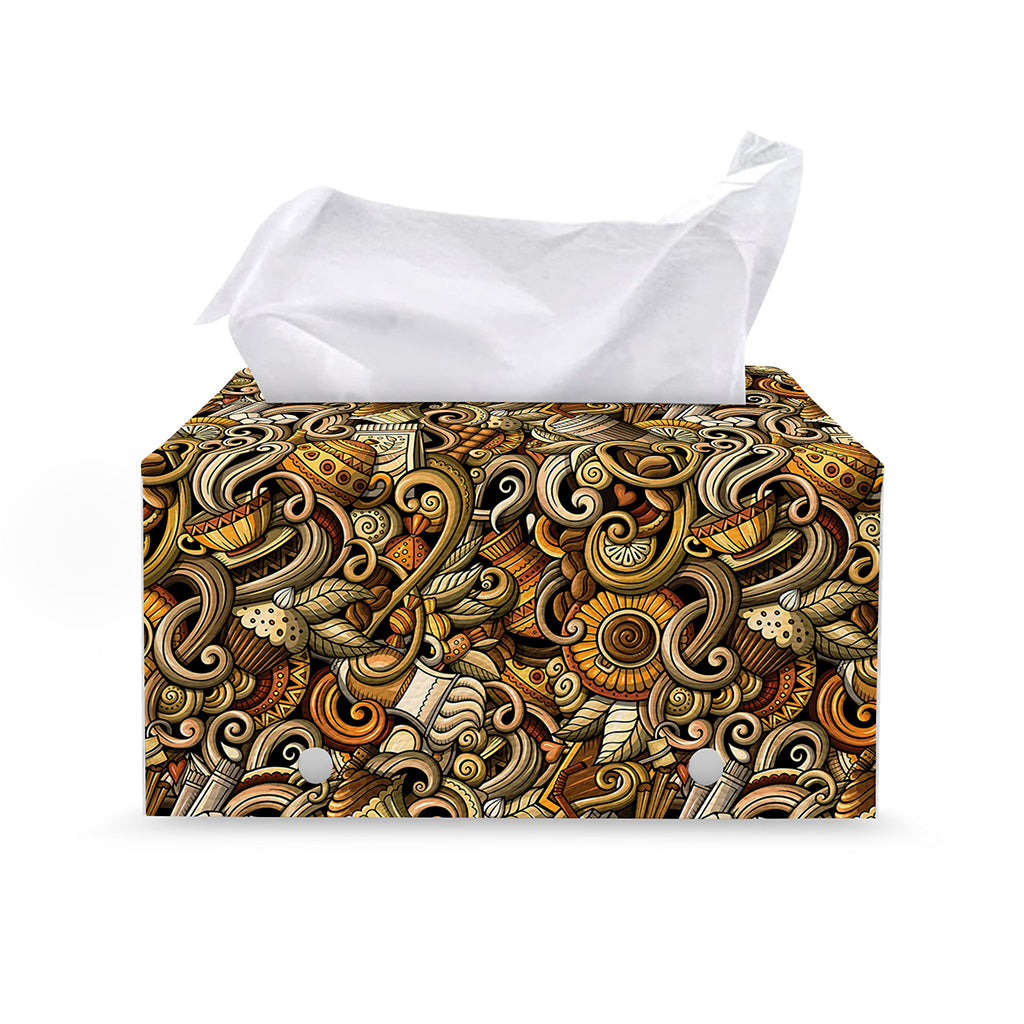 Coffee Drawing Pattern Print Leather Tissue Box Cover