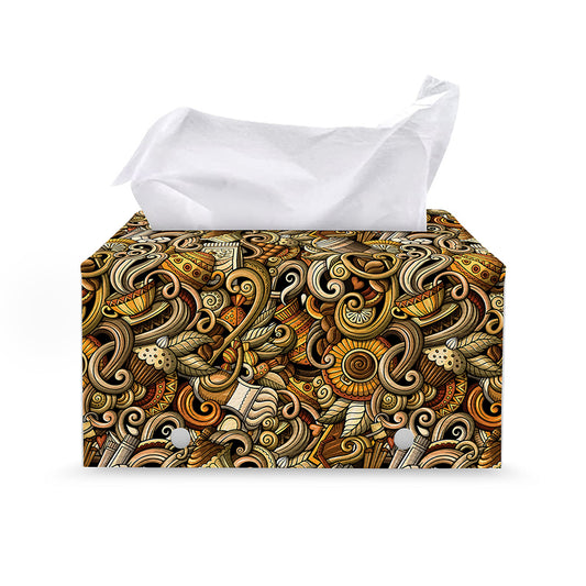 Coffee Drawing Pattern Print Leather Tissue Box Cover