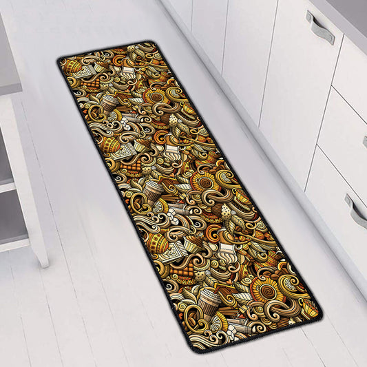 Coffee Drawing Pattern Print Long Kitchen Mat