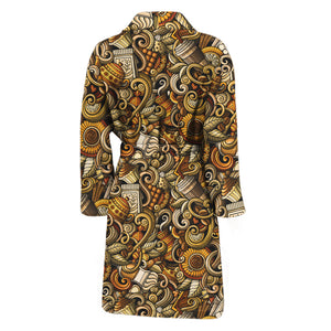 Coffee Drawing Pattern Print Men's Bathrobe