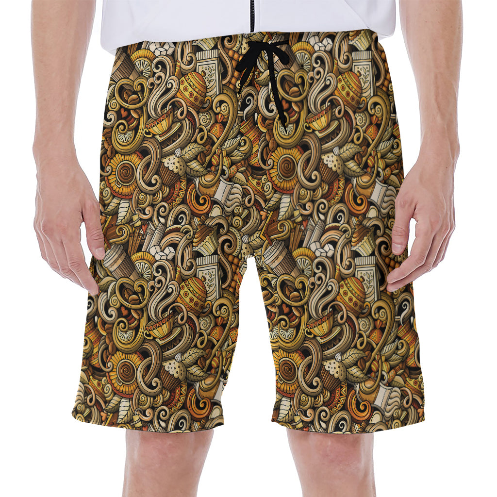 Coffee Drawing Pattern Print Men's Beach Shorts