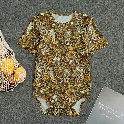 Coffee Drawing Pattern Print Men's Bodysuit