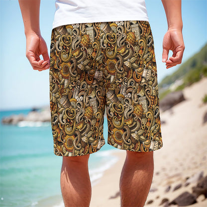 Coffee Drawing Pattern Print Men's Cargo Shorts