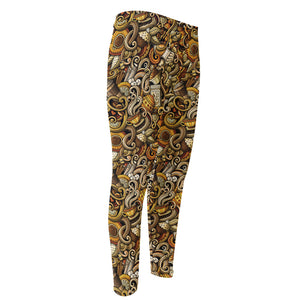 Coffee Drawing Pattern Print Men's Compression Pants