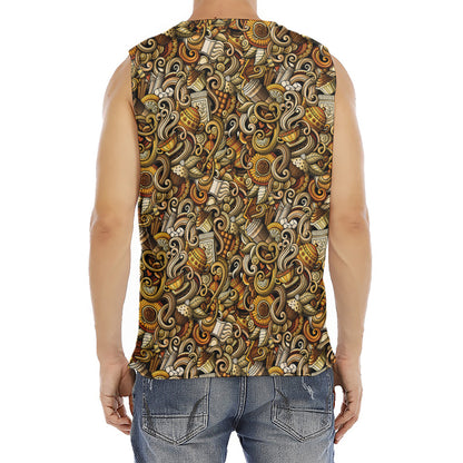 Coffee Drawing Pattern Print Men's Fitness Tank Top