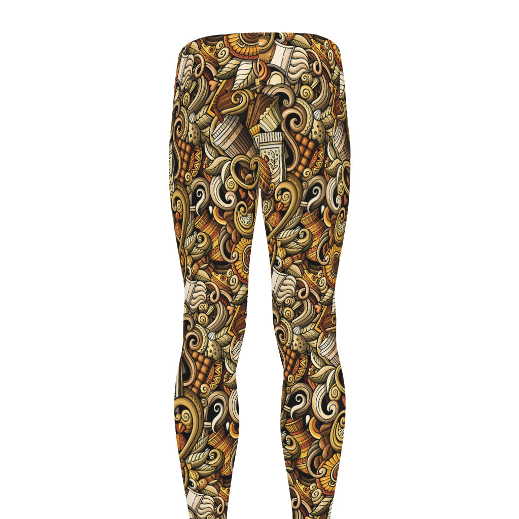 Coffee Drawing Pattern Print Men's leggings