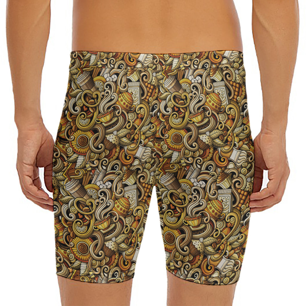 Coffee Drawing Pattern Print Men's Long Boxer Briefs