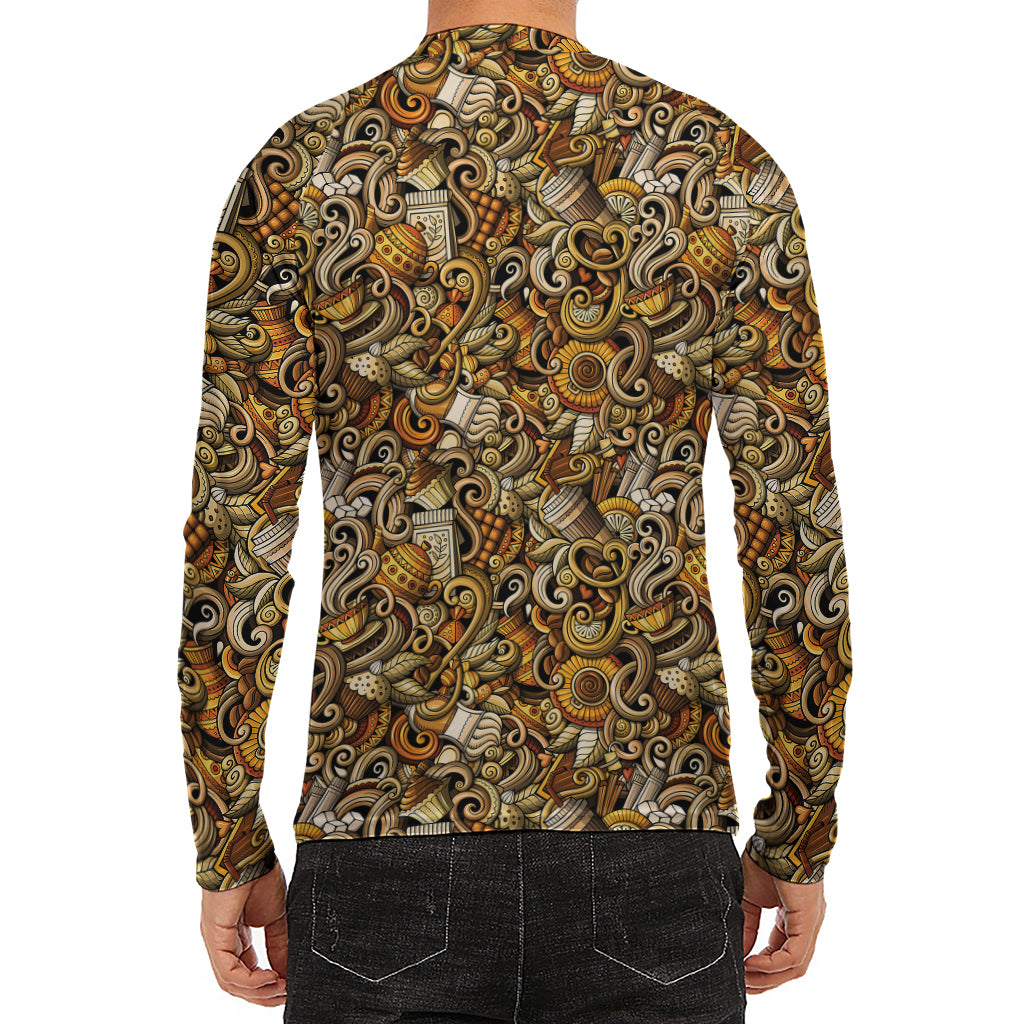 Coffee Drawing Pattern Print Men's Long Sleeve Rash Guard